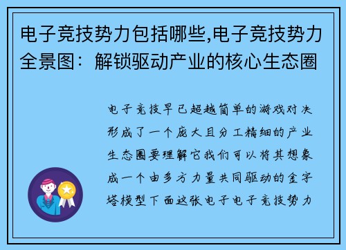 电子竞技势力包括哪些,电子竞技势力全景图：解锁驱动产业的核心生态圈 
